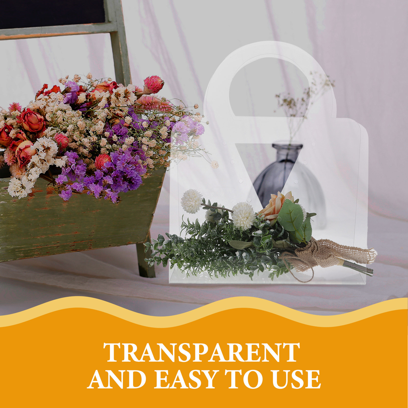 The Florist Supply Shop - 4Pcs Tas Hadiah Buket Transparan dengan