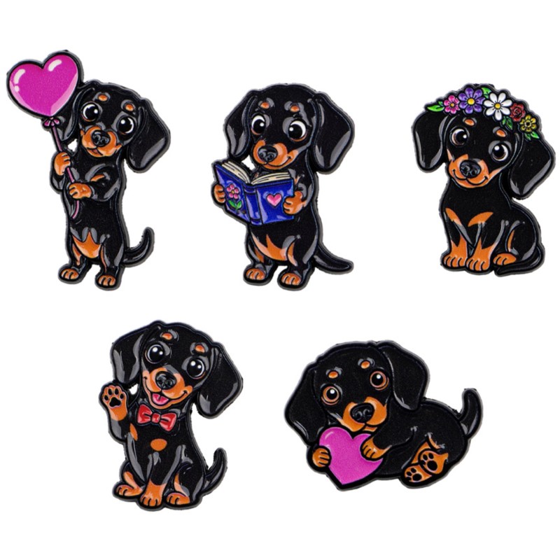 Supply Florist - 5pcs Set Pin Enamel Dachshund Lucu